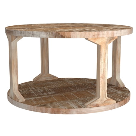 Rustic Modern Solid Wood Round Coffee Table Distressed Natural