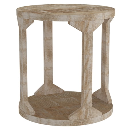 Rustic Modern Solid Wood Round Accent Table Distressed Natural