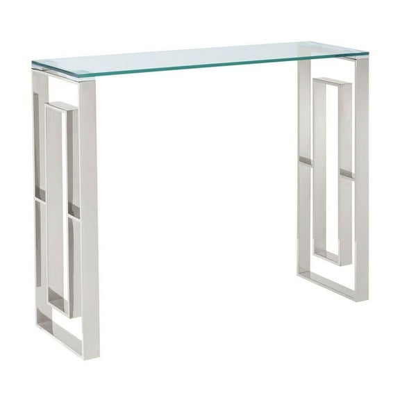 Contemporary Stainless Steel and Glass ConsoleDesk Silver