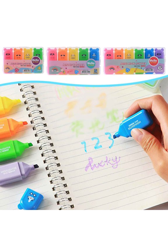 2-Pack Mini Color Highlighter Set,4/5/6 Colors Available,Cute Style Marker Pen for Study,Office,10ml,Assorted Colors
