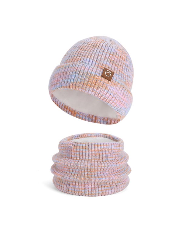 2 Piece Winter Knit Set for Women,Fleece Lined Beanie Hat Neck Warmer,Warm Outdoor Cold Weather Headwear Kit