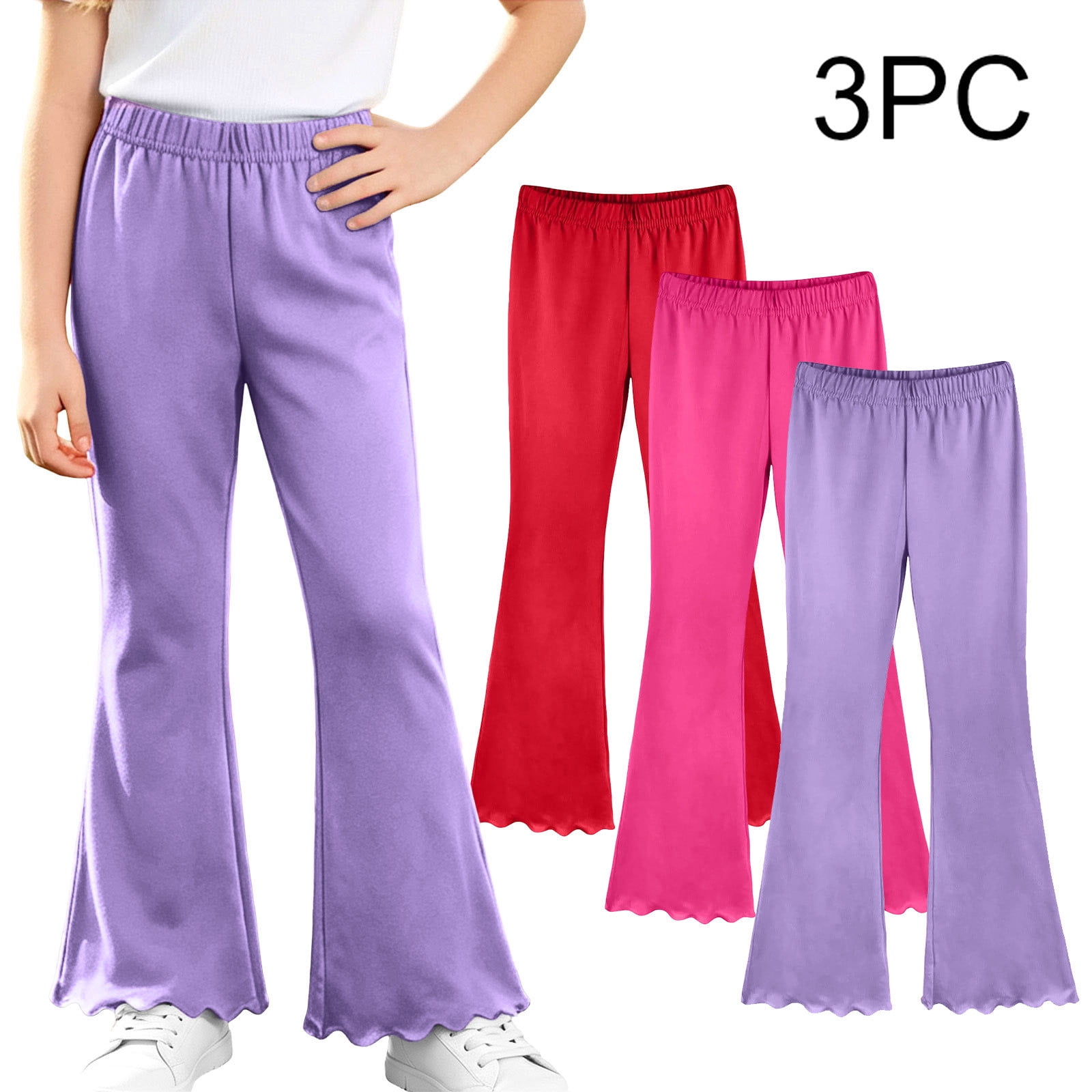 Nsxcdh 3 Piece Girls Pull On Bell Bottom Bottoms, Distinct Wavy Edge ...