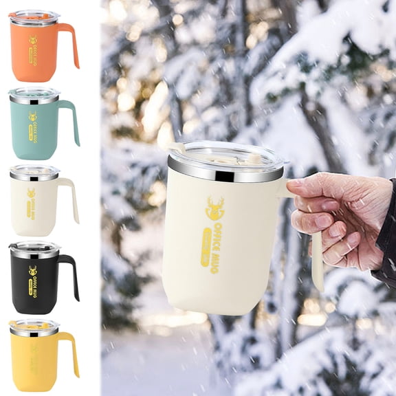Nsxcdh 304 Stainless Steel Double Layer Mug 16.9oz 6.88x3.14in Office Home Water Cup with Handle Sealed Plug Leakproof Straw Milk Coffee Christmas Gifts for Grandkids