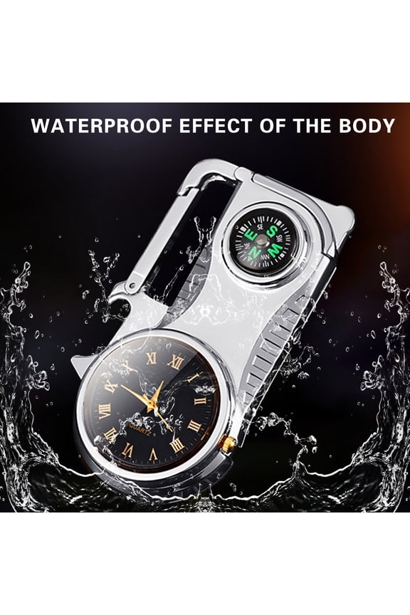 5 in 1 Watch Lighter Keychain with Bottle Opener and LED 2.99x1.56x0.67in,Windproof Double Flame Refillable Butane Design,Timekeeping Gadget for And,Compact Metal Body with Retro Dial Style