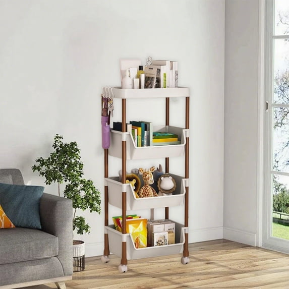 Nsxcdh up to 60% off Gifts Storage Cart Multi-Layer Rolling Rack Flat Top Design with 4 Hooks Mobile Organizer with Wheels For Bathroom Living Room Kitchen Today’s Must-Have Bargains