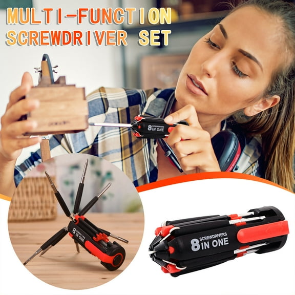 Nsxcdh 8 in 1 Screwdriver Set with LED Light Multi Function Steel Plastic 8.1in Compact Folding Flashlight Home Repair Tool Kit Party Cute Decoration Favors for Kids