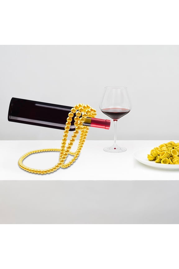 Artificial Pearl Wine Rack,Floating Red Wine Stand,Iron,8.07x6.89 In,Unique Necklace Shape,Desktop Decor,Bar Accessories,Home Decoration Christmas Gifts for Grandkids and Women