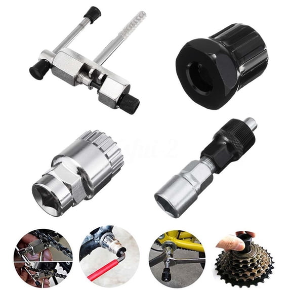 Nsxcdh Bike Repair Tool Kit 4 Piece,Chain Breaker Crank Puller Bottom Bracket Remover and Freewheel Tool,Carbon Steel Durable Build,Compact Case for Home Mechanic,Tools