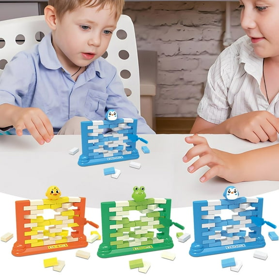 Nsxcdh Board Game Toys,Educational Table Game,Double Building Blocks Push Wall,Suitable for 4-12 Years Old,Three Animals Theme