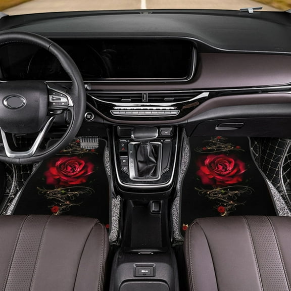 Nsxcdh Car Front Floor Mats 2PCS 27x17in Rose Pattern Stain Resistant Non Slip Backing Easy Clean,Durable Wear,Interior Protection,Auto Accessory