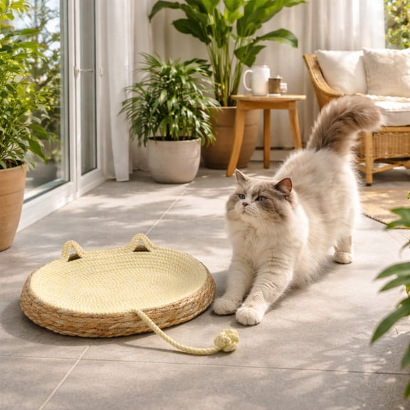 Nsxcdh Cat Scratcher 2 Sizes Medium Large Cat Scratcher Pad with Ear Shape Hanging Rope Toy Ball for Indoor Kitty Rest Mat