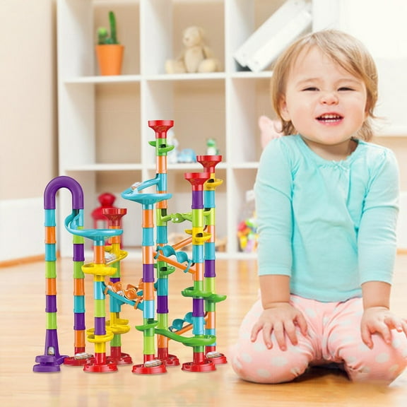 Nsxcdh Colorful Balls Run Slide Block,Plastic,16.7x14.2in,113 Blocks 30 Balls,Maze Design,Hand Eye Coordination,Family Game,Magnetic Building Blocks Kids Girls and Boys Toys