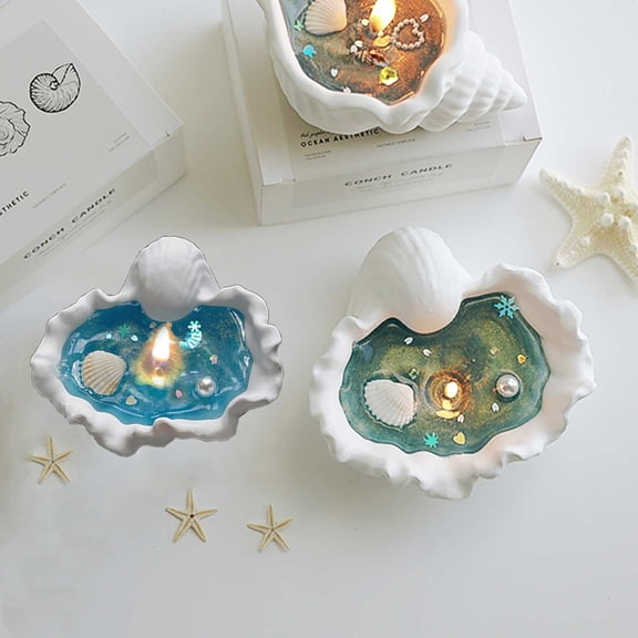 Nsxcdh Conch Shell Candle Soy Wax 3.85x3.81x1.81in Essential Oil Blue Green Gel Handcrafted Seaside Theme Decor Gift Home