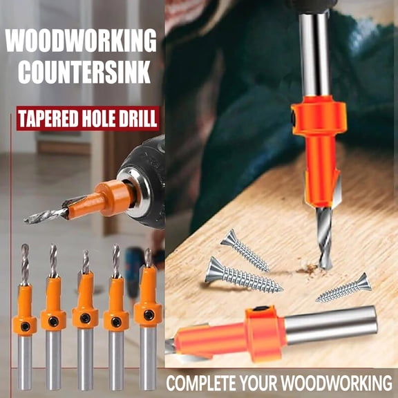 Nsxcdh Countersink Drill Bit Set Woodworking Chamfer Quick Change Hss Alloy 5PCS 0.1-0.39in Precise Sharp Durable Versatile Home Tool Christmas Gifts for Grandkids and Women