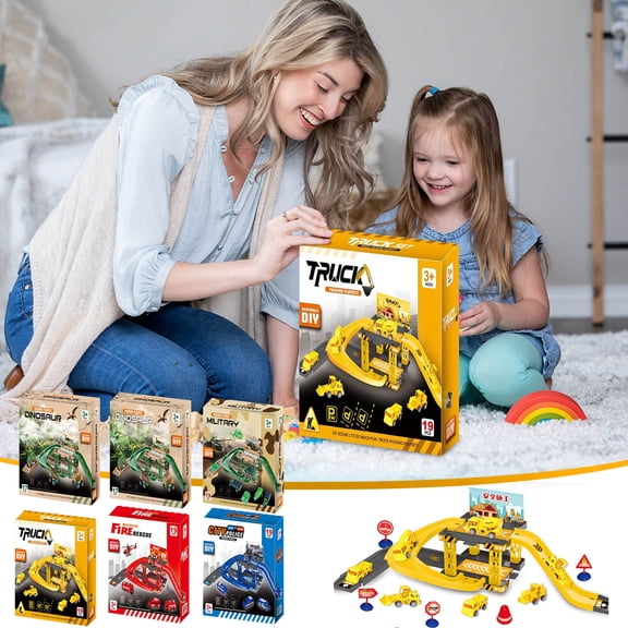 Nsxcdh Creative Art Toys for Preschoolers Boy Assembled Fire Rail Toy Parent-child Educational Engineering Vehicle Scene Multi-storey Parking Lot Gift Set