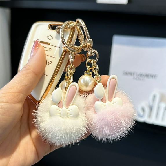 Nsxcdh Cute Bunny Plush Keychain Pendant, Solid Color Stuffed Rabbit Keyring for Bags, Car Keys, or Purse Charm Decoration Festive Season Discount Offers