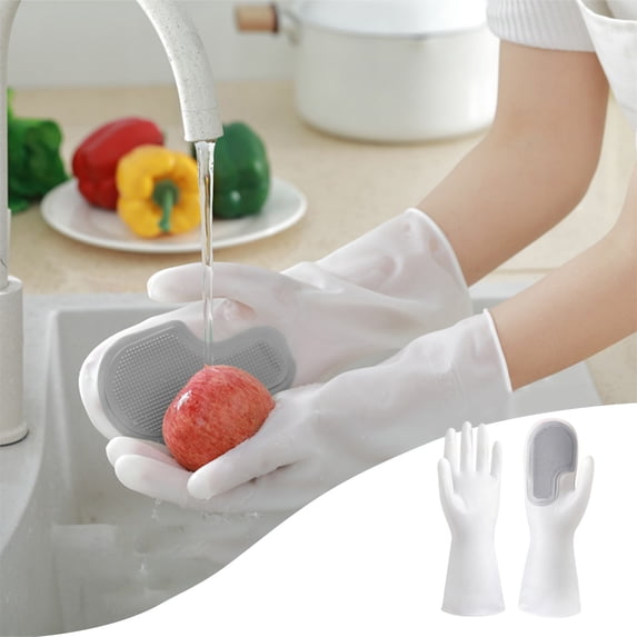 Nsxcdh Dishwashing Gloves With Palm Brush Long Cuff,12.2 x 5.12 in Plastic Non Slip,Heat Resistant Easy Foam For Pots Pans Plates And Cookware,home and kitchen Kitchen Essentials