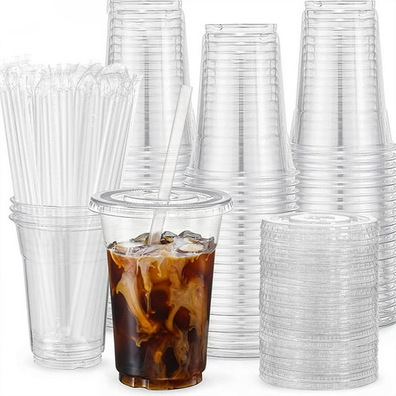 Nsxcdh Disposable Milk Tea Cup Plastic Cold Drink Fruit Lemon Coffee 100PCS 3.85x3.85x4.17in Clear Leak Proof Lids Straws for Partys Decorations Office Restaurant Christmas Gift for the Girlfriend