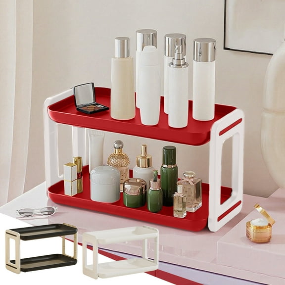 Nsxcdh Double Layer Desk Organizer Dispenser Mail Rack Plastic Red White Black 13.6x7.3x2.95in Modular Shelves Drainage Kitchen Spice Bathroom Countertop Home