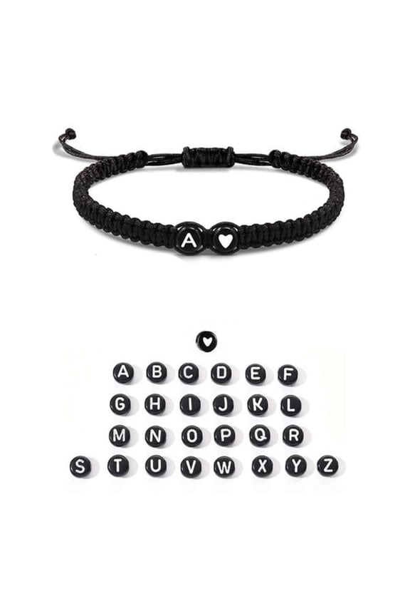 English Letter Bracelet Hand Woven Black White Heart Initial Adjustable Durable Classic Style Fashion Gift Jewelry for Men Women Christmas Gifts for Grandkids and Women