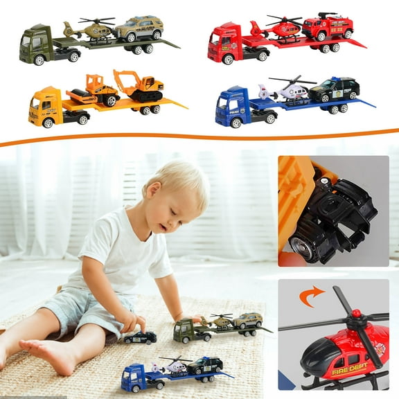 Nsxcdh Fun Activity Toys for Indoor Play Flatbed Trailer Trucks Toy Alloy Trailer Engineering Roller Excavator Truck Model Car Toys Must-Have Item