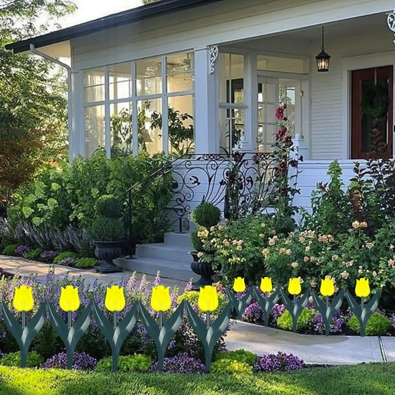 Nsxcdh Garden Fence Plastic Tulip Picket Edging 11.4x5.9in Modern Colorful Modular Easy Install Outdoor Flowerbed Border Home Garden