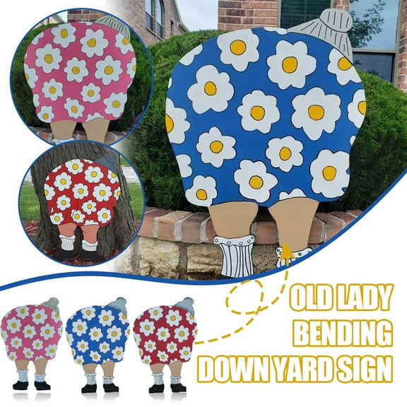 Nsxcdh Garden Yard Sign Funny Old Lady Bending over Weather Resistant Acrylic Vivid Print Outdoor Lawn Decoration Summer Humor Home