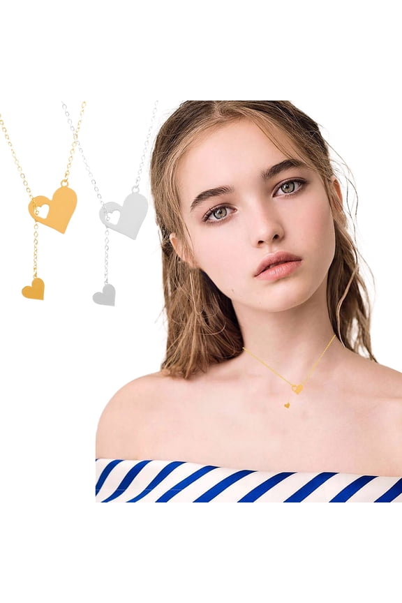 Heart Necklace Rosary Stainless Steel 19.68x0.39in Gold Silver Hollow Pendant Vintage Inspired Gift Women Jewelry Valentines Christmas Gifts for Grandkids and Women