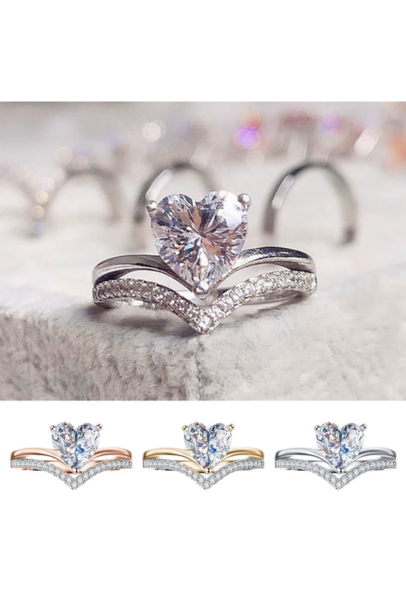 Heart Shaped Zirconia Ring Proposal Engagement Fashion Alloy Gold Rose Silver 0.8in Comfortable Simulated Diamond Gift for Women Jewelry Christmas Gifts for Grandkids and Women