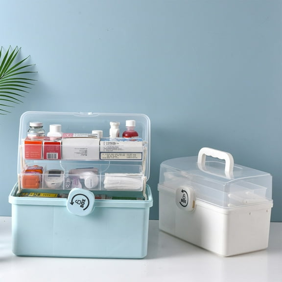 Nsxcdh Home First Aid Kit Hand Held Emergency Box Large Capacity Plastic Transparent 10.2x6.3x6.2in Three Compartments Pill Organizer Storage Box Party Cute Decoration Favors for Kids