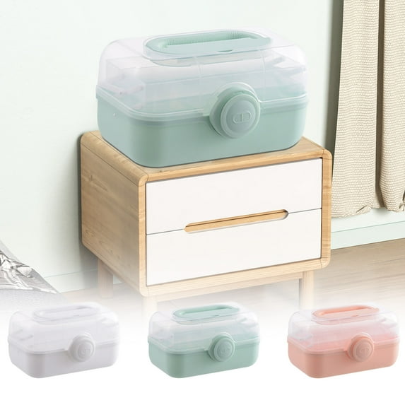 Nsxcdh Household Storage Box Plastic Multi Layer 8.66x8.66x2.76in Portable Large Capacity Handle Lock for Home Travel Office Cosmetics Party Cute Decoration Favors for Kids