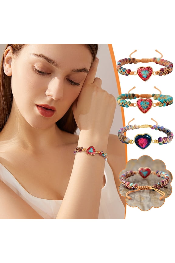 I Love You Forever Jasper Heart Bracelet Adjustable 6.7 10.24in Rope Natural Stone Inspirational Sentiment Gift for Girls Women Christmas Gifts for Grandkids and Women