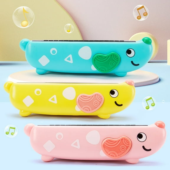 Nsxcdh Kids Harmonica Playing Instrument Plastic Silicone Pink Blue Yellow 6.57x1.89in 16 Holes Washable Oral Organ Musical,Toys Christmas Gifts for Grandkids