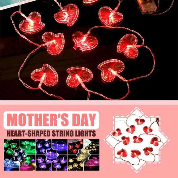 Nsxcdh LED Heart Decorative String Lights Multicolor 1.65m 10 Bulbs Battery Powered for Holiday Party Wedding Room Home Decor Lighting Party Cute Decoration Favors for Kids