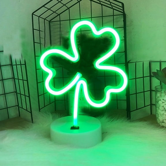 Nsxcdh LED Neon Shamrock Light USB Battery Green 11.8x7.9in Table Wall Decor for St Patricks Day Party