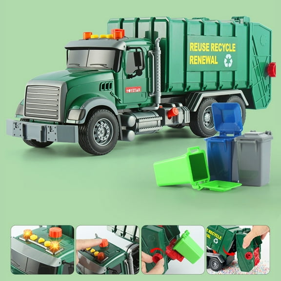 Nsxcdh Large Sanitation Rubbish Truck Toy,Inertial Water Spray Green 15.35x6.29x4.72 In,Sound Light Role Play Engineering,For Girls and Boys Kids Toys