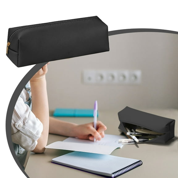 Nsxcdh Leather Pencil Pouch,Black Zipper Bag for Pens Pencils Markers,Small Makeup Change Coin Purse,Compact and Durable