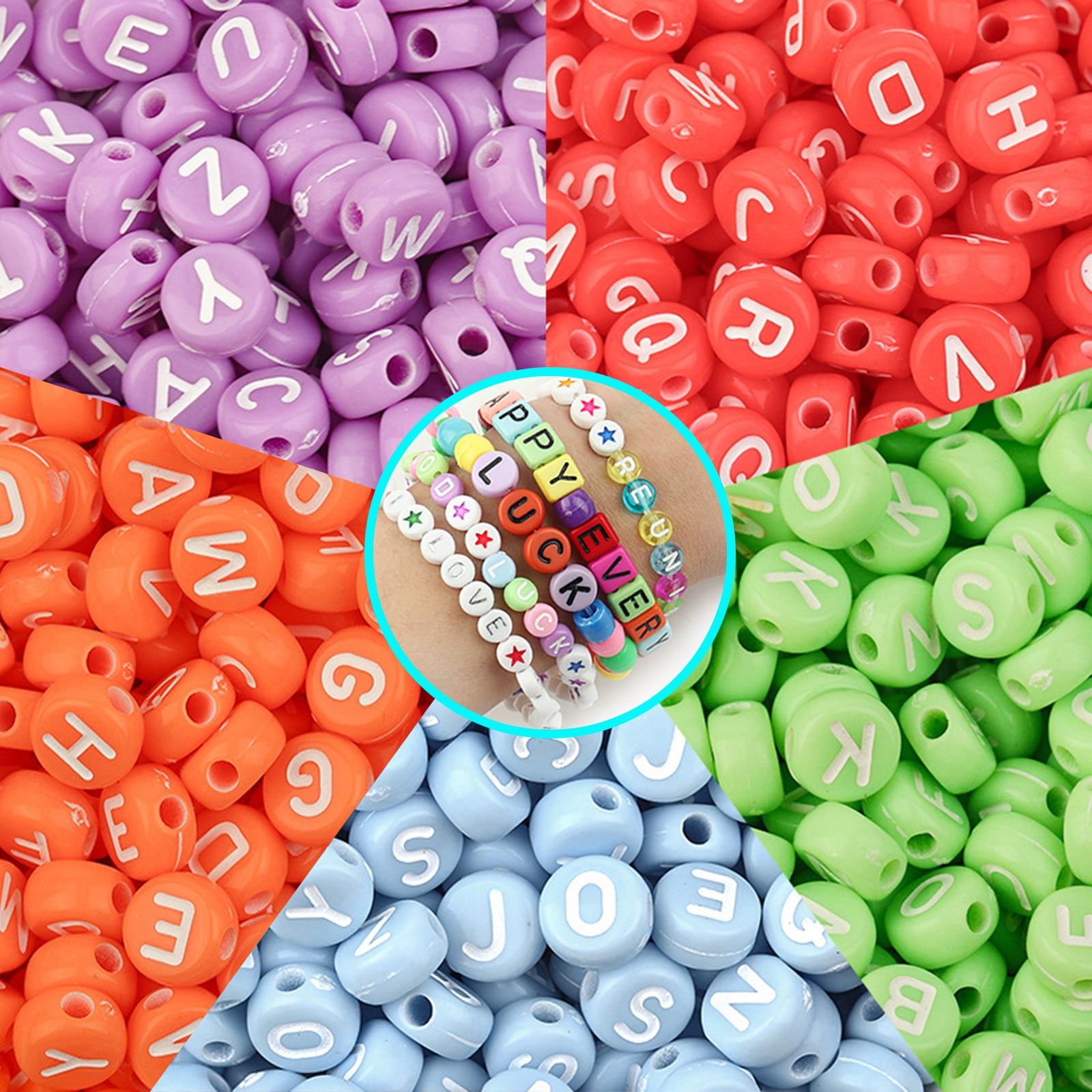 Nsxcdh Letter Bead Set Flat Round English DIY Bracelet 100PCS 0.28in ...