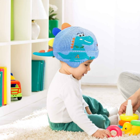 Nsxcdh Little Dinosaur Kids Winter Hat with Earmuffs Knit Warm,Soft Wool Feel Breathable Cozy Fit,Protects Head and Ears in Cold,Fun Colors for 6 Months to 10 Years,Great Gift for Boys and Girls