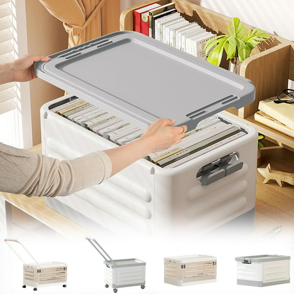 Nsxcdh Living Room Storage Box Foldable Trolley Book Toy Classroom Transparent White Plastic 16.93x11.02x9.45in Wheels Stable Home Organizer