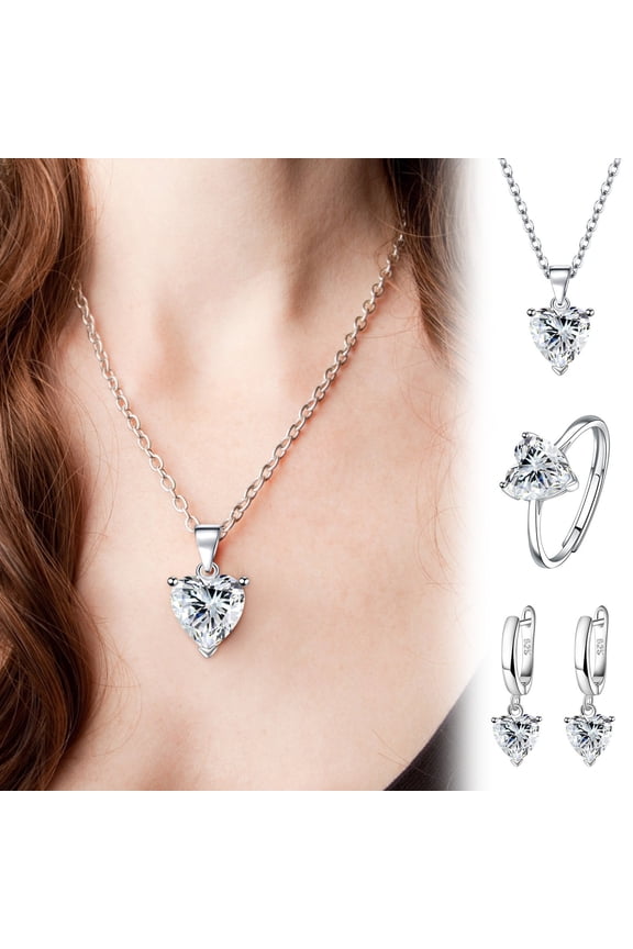Love Zirconia Earrings Women Heart Pendant Necklace Ring Durable Long-Lasting 23.6x31.5in Birthstone Anniversary Valentine Gift Jewelry Christmas Gifts for Grandkids and Women