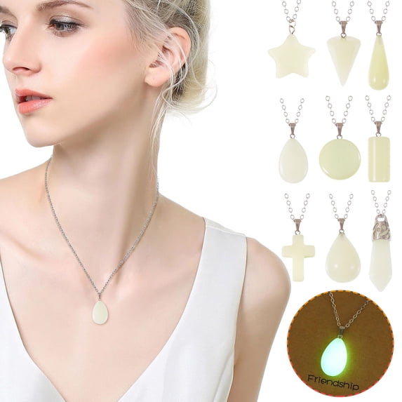 Nsxcdh Luminous Fluorescent Crystal Necklace Hexagonal Pendant 1.5in Alloy Chain 20in Glow in the Dark Friendship Card Christmas Present Christmas Gifts for Grandkids and Women