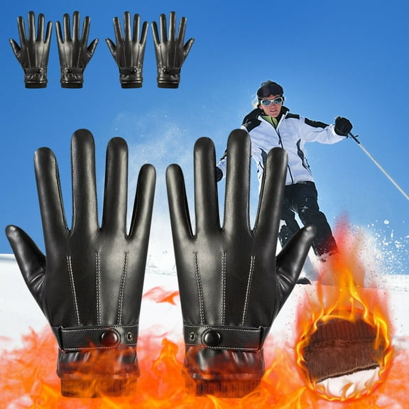 Nsxcdh Men Winter Leather Gloves Warm Lined Wrist Buckle Driving Cycling Outdoor Comfortable Fit,gloves,winter gloves,motorcycle gloves,cycling gloves Gifts for Women and Men
