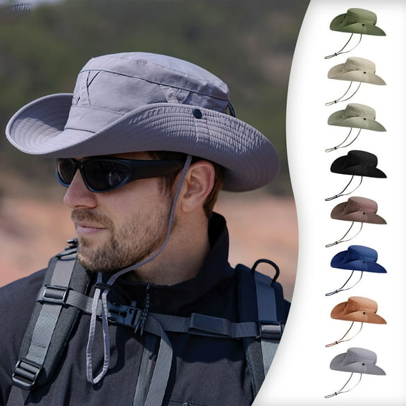 Nsxcdh Mens Sun Hat Nylon,Wide Brim with Chin Strap,Packable Breathable for Travel,Beach Hiking Gardening,Outdoors