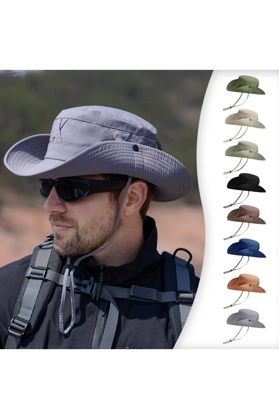 Mens Sun Hat Nylon,Wide Brim with Chin Strap,Packable Breathable for Travel,Beach Hiking Gardening,Outdoors