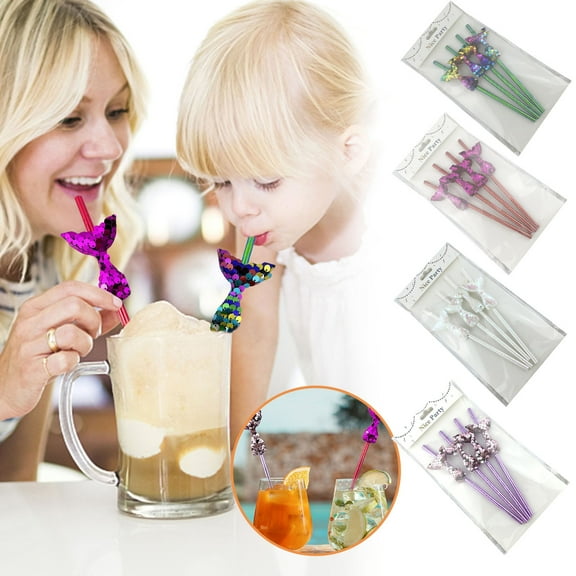 Nsxcdh Mermaid Tail Paper Straw Set,4pc Decorative Unique Sequin,Safe Eco-Friendly,7.87in,Versatile Milkshake Smoothie,Partys Decorations Supplies,Kids Tableware Home Christmas Gift