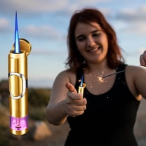 Nsxcdh Metal Jet Lighter Explosion Proof Windproof 4.09x0.87in,Visible Window for Fuel Check,Bottom Flame Size Adjust,Safe Pocket Carry Refillable Butane,Gift for BBQ Kitchen Camping