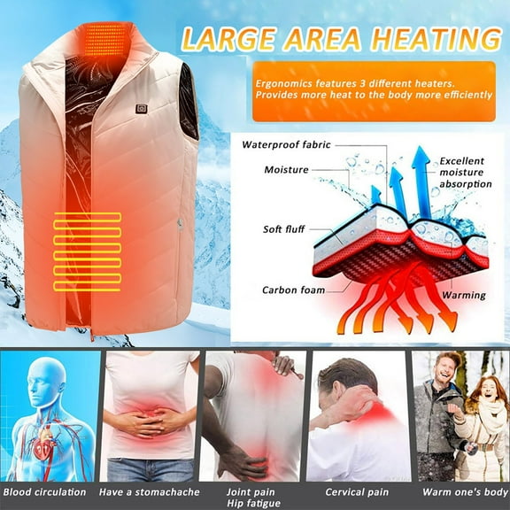 Nsxcdh Outdoor Heated Vest,Charging via Power Bank,Waterproof Reflective,Polyester,Multiple Sizes,Body Shaping,Warm Winter Clothing Gifts for Women Man