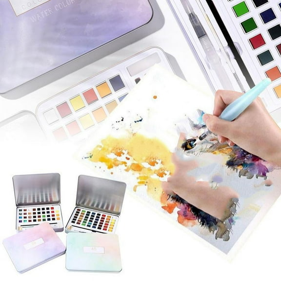 Nsxcdh Outdoor Toys for Boys and Girls Glitter/Metallic Watercolor Kit 36 Colors 48 Colors Iron Box Pearlescent Color Watercolor Paint Manicure Solid Watercolor Painting Set