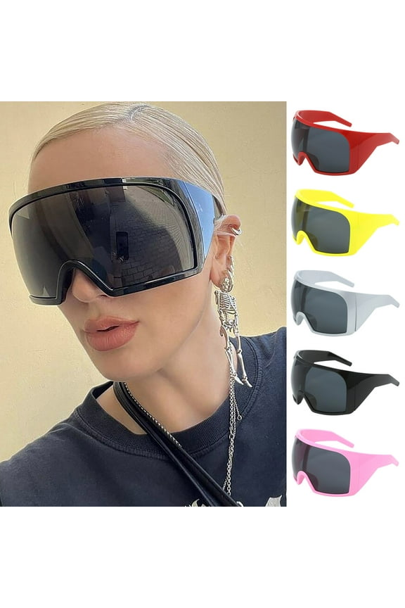 Oversized Shield Sunglasses UV400,Wraparound PC Lens,Lightweight Fashion Statement,For Cycling Festivals Outdoor Streetwear,Fashion